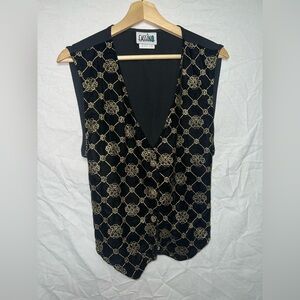 ✨ Vintage Cassino Black & Gold Embroidered Velvet Vest ✨